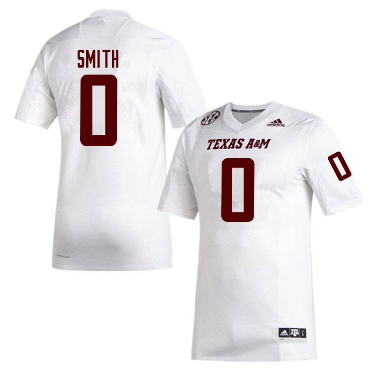 Men #0 Ainias Smith Texas A&M Aggies College Football Jerseys Sale-White - Click Image to Close